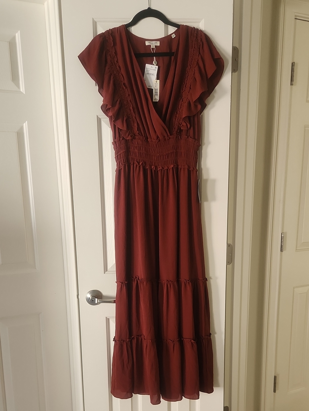 Studio Brick Red Maxi Dress with Ruffle Sleeves